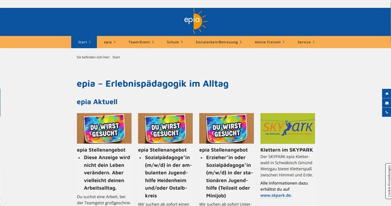 Erklärung zur Webseite von epia – Erlebnispädagogik im Alltag – Startseite