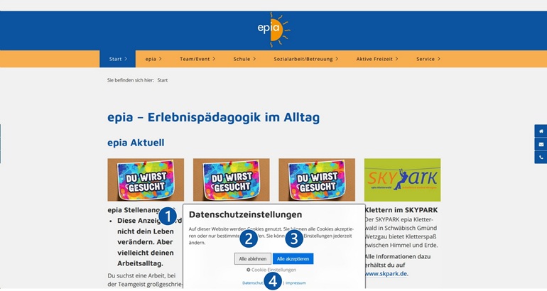 Erklärung zur Webseite von epia – Erlebnispädagogik im Alltag – Cookie-Einstellungen