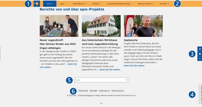 Erklärung zur Webseite von epia – Erlebnispädagogik im Alltag – Aufbau der Webseite unterer Teil