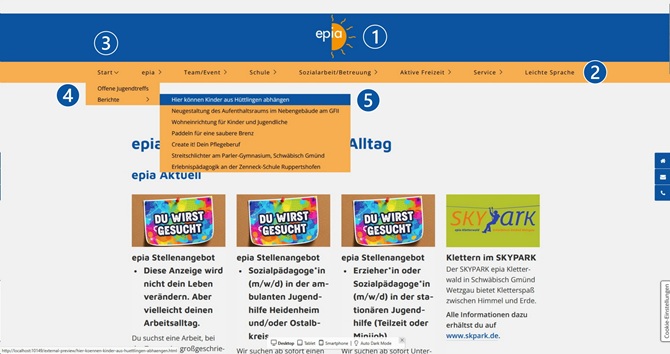 Erklärung zur Webseite von epia – Erlebnispädagogik im Alltag – Erklärung Funktionsweise Navigationsleiste